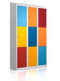 Gebrauchter Schließfachschrank mit 9 extragroßen Fächern / bunt