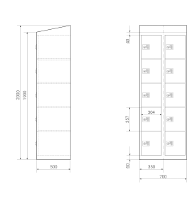 Schließfachschrank - Größe M - 10 Fächer