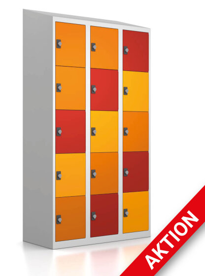 Schließfachschrank - 15 Fächer - Design Abendrot