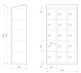 Schließfachschrank - 15 Fächer - Design Abendrot