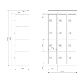Gebrauchter Schließfachschrank mit 12 Fächern / Design 0338