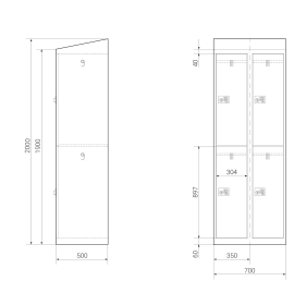Gebrauchter Schließfachschrank mit 4 Fächern / RAL 5012 Lichtblau