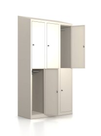 3er-Set Garderobenschränke - 6 Fächer - RAL 9001 unifarben Cremeweiß
