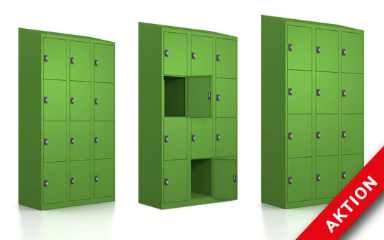3er-Set Schließfachschränke - 12 Fächer - RAL 6018 unifarben Gelbgrün