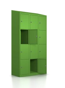 3er-Set Schließfachschränke - 12 Fächer - RAL 6018 unifarben Gelbgrün