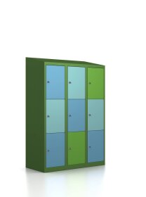 SONDEREPOSTEN Schließfachschrank - 9 Fächer - Design Morgentau/Korpus RAL 6010 Grasgrün