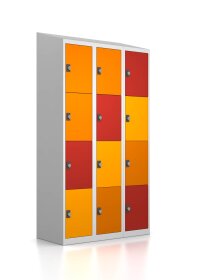 Gebrauchter Schließfachschrank mit 12 Fächern / Design Abendrot