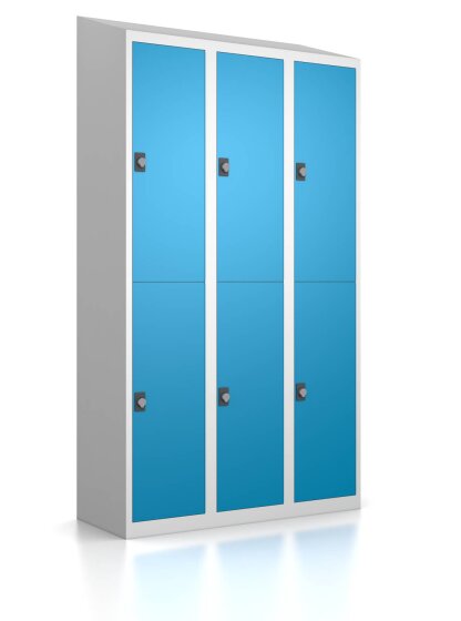 Gebrauchter Schließfachschrank mit 6 Fächern / RAL 5012 Lichtblau