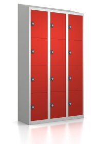 Gebrauchter Schließfachschrank mit 12 Fächern / RAL 3000 Feuerrot