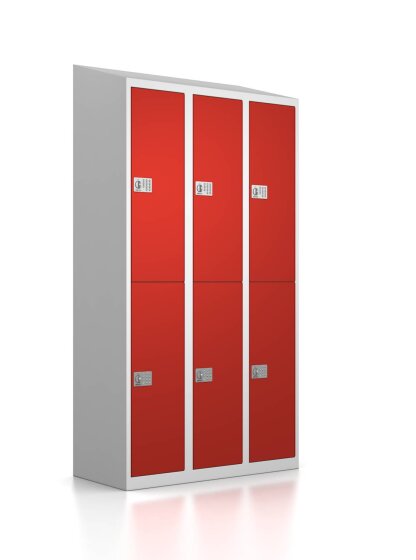 Gebrauchter Garderobenschrank mit 6 Fächern / RAL 3000 Feuerrot