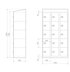 Gebrauchter Schließfachschrank mit 15 Fächern / Design 0373
