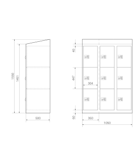 Gebrauchter Schließfachschrank mit 9 Fächern / Einsteckrahmen / Design S0001