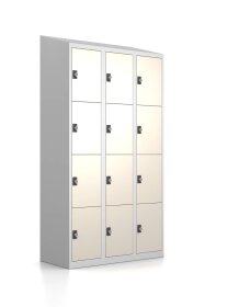 Gebrauchter Schließfachschrank mit 12 Fächern / RAL 9001 Cremeweiß