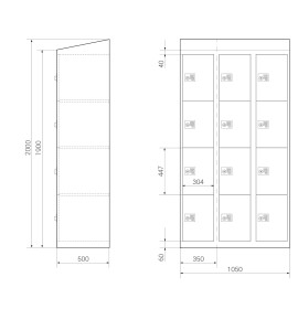 Gebrauchter Schließfachschrank mit 12 Fächern / RAL 9001 Cremeweiß