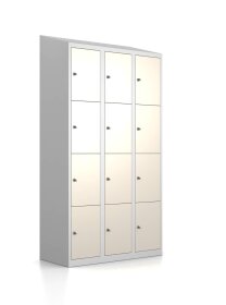 Gebrauchter Schließfachschrank mit 12 Fächern / RAL 9001 Cremeweiß