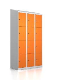 Gebrauchter Schließfachschrank mit 12 Fächern / RAL 2003 Pastellorange