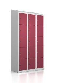 Gebrauchter Schließfachschrank mit 15 Fächern / RAL 4002 Rotviolett