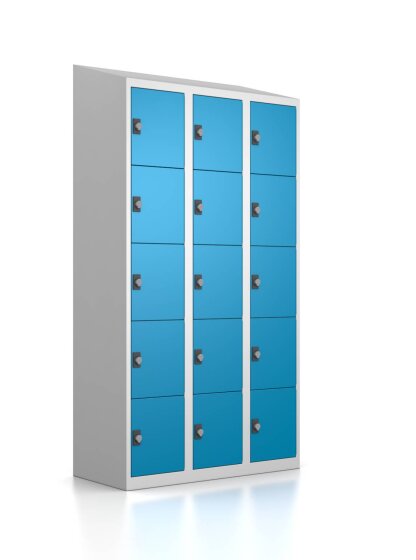 Gebrauchter Schließfachschrank - 15 Fächer - Lichtblau - Münzpfandschloss