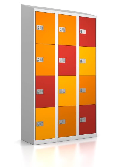 Gebrauchter Schließfachschrank mit 12 Fächern / Design Abendrot