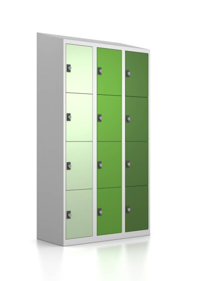 Gebrauchter Schließfachschrank mit 12 Fächern / Design "Bergwiese"