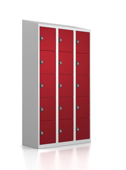 Gebrauchter Schließfachschrank mit 15 Fächern / RAL 3003