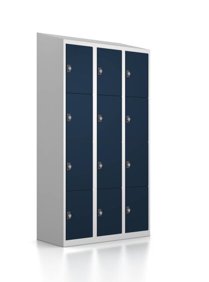 Gebrauchter Schließfachschrank mit 12 Fächern - RAL 5011 Stahlblau