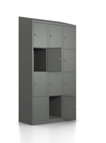 Schließfachschrank - 12 Fächer - RAL 7005 Mausgrau