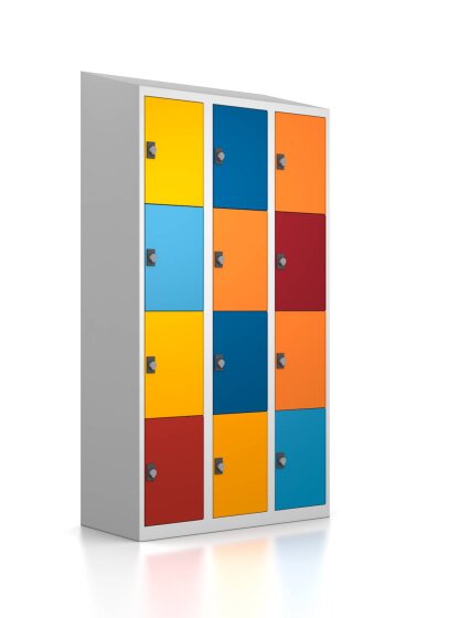 Gebrauchter Schließfachschrank mit 12 Fächern / bunt
