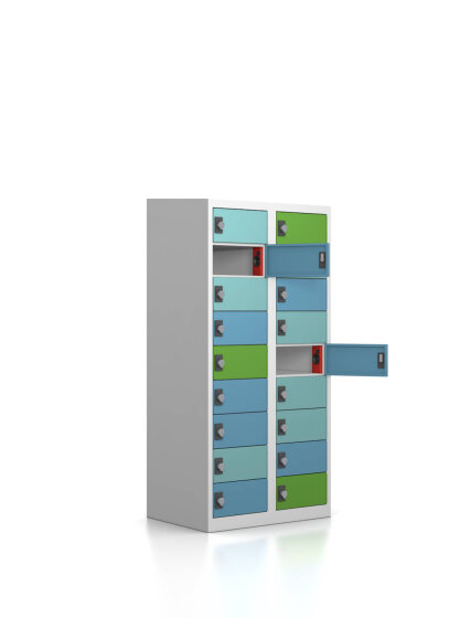 Gebrauchter Ladeschrank mit 230V-Ladefunktion / 18 Fächer / Design "Morgentau"  mit Flachdach