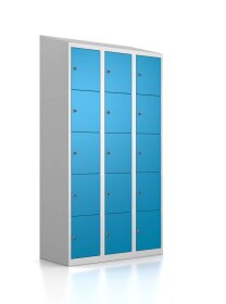 Gebrauchter Schließfachschrank mit 15 Fächern / RAL 5012 Lichtblau