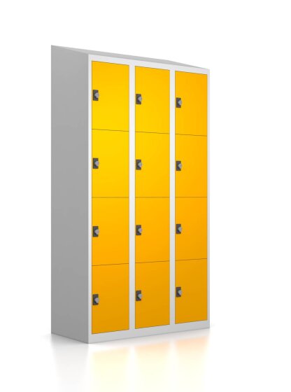 Gebrauchter Schließfachschrank mit 12 Fächern / RAL 1003